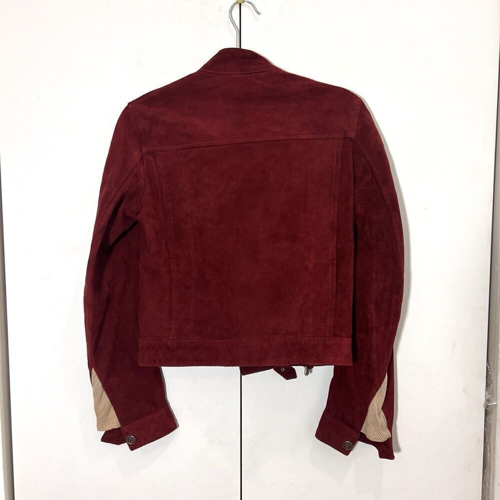 Belstaff The Aviator Suede Jacket Womens Genuine Leather Burgundy Mesh Detail 42 - Picture 3 of 12